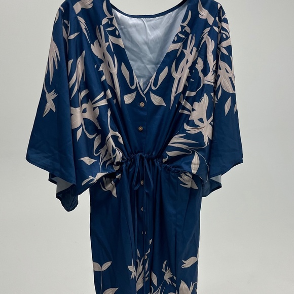 Cupshe Casual V Neck Blue & Tan Floral Dress - Picture 4 of 5